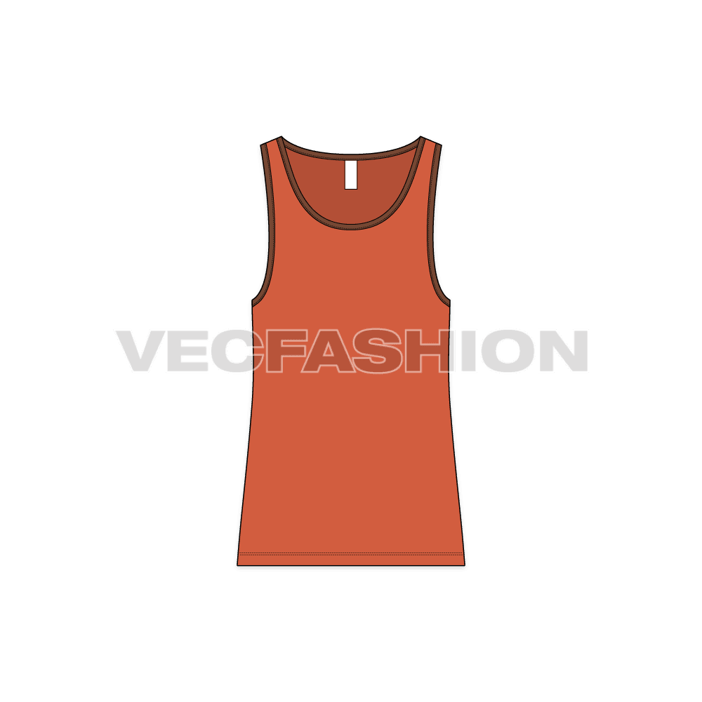 Sporty ringer tank flat sketch, front view