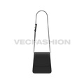 Tanned leather satchel bag flat sketch, view 1