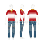 Teen boy clothing set flat sketch, croqui sketch