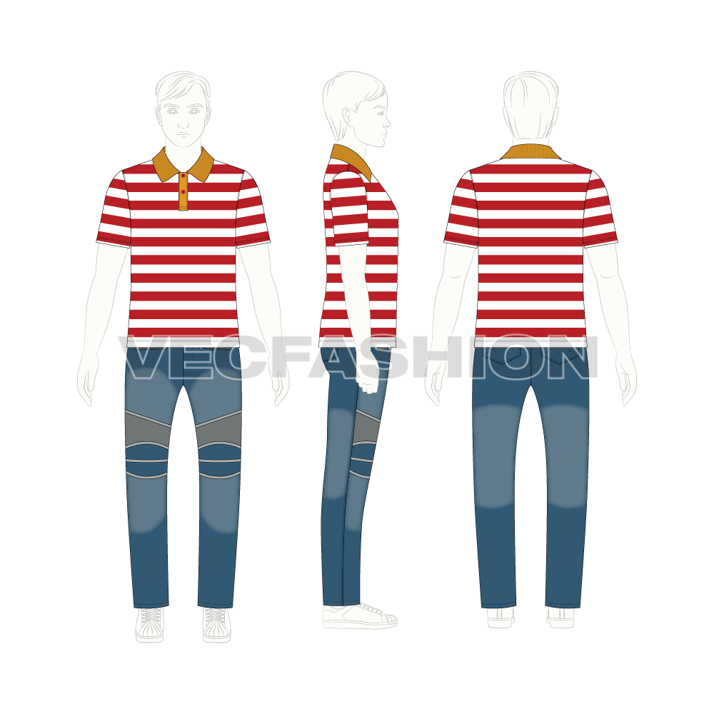 Teen boy clothing set flat sketch, croqui sketch