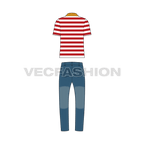 Teen boy clothing set flat sketch, back view