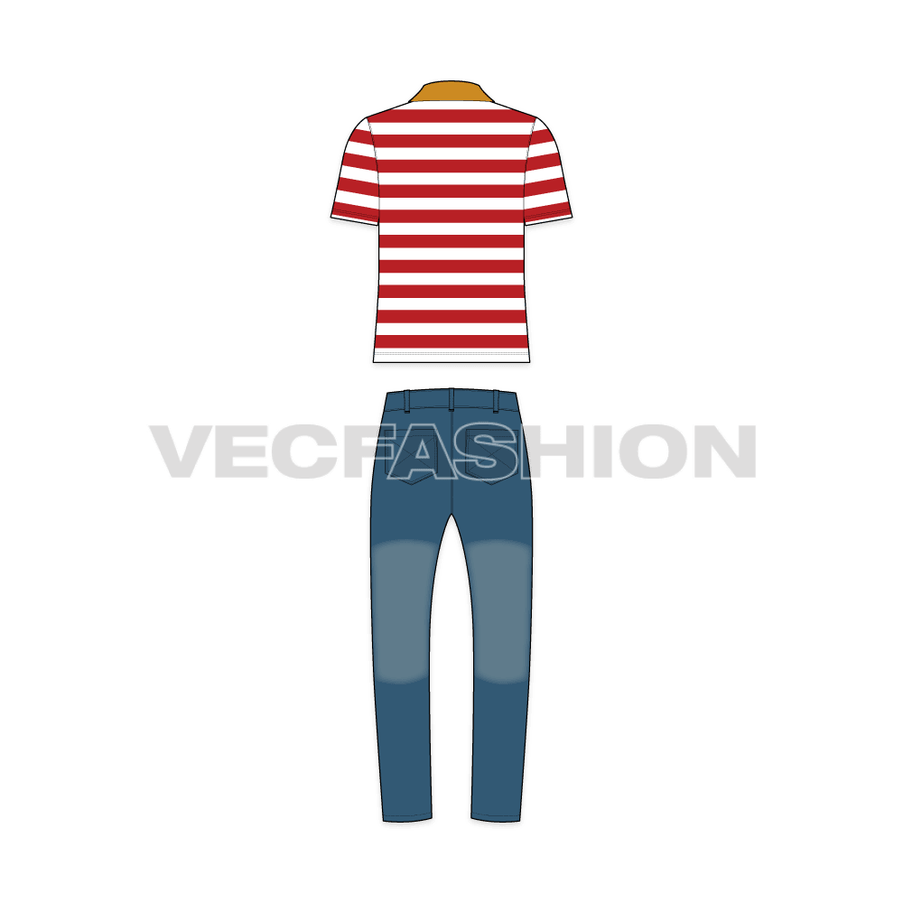Teen boy clothing set flat sketch, back view