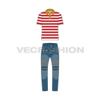 Teen boy clothing set flat sketch, front view