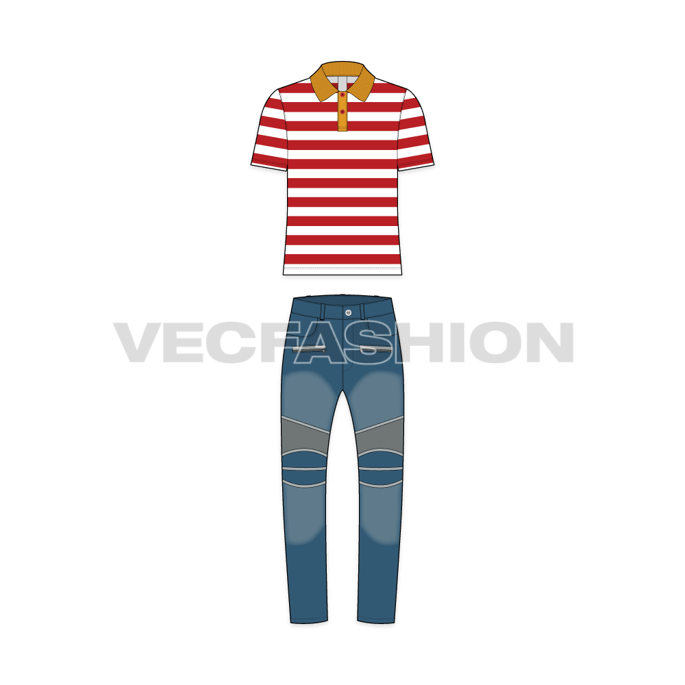 Teen boy clothing set flat sketch, front view