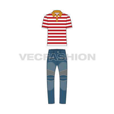 Teen boy clothing set flat sketch, front view