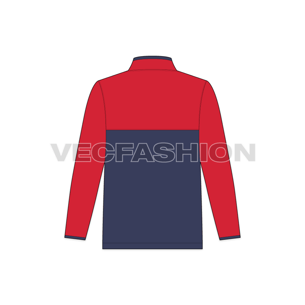 Teen boy mock neck jacket flat sketch, back view