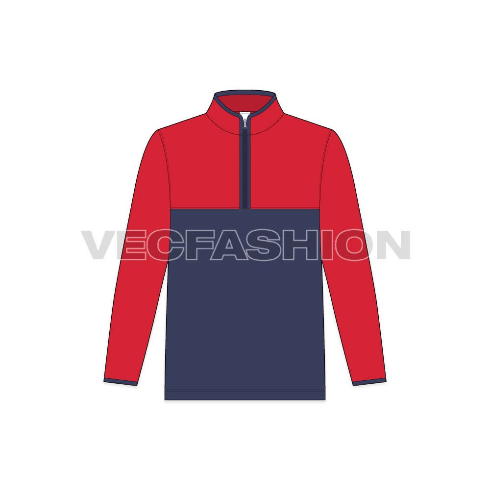 Teen boy mock neck jacket flat sketch, front view
