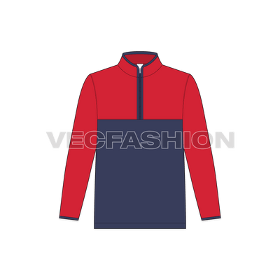 Teen boy mock neck jacket flat sketch, front view