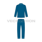 Teen boy nightsuit pajama set flat sketch, back view