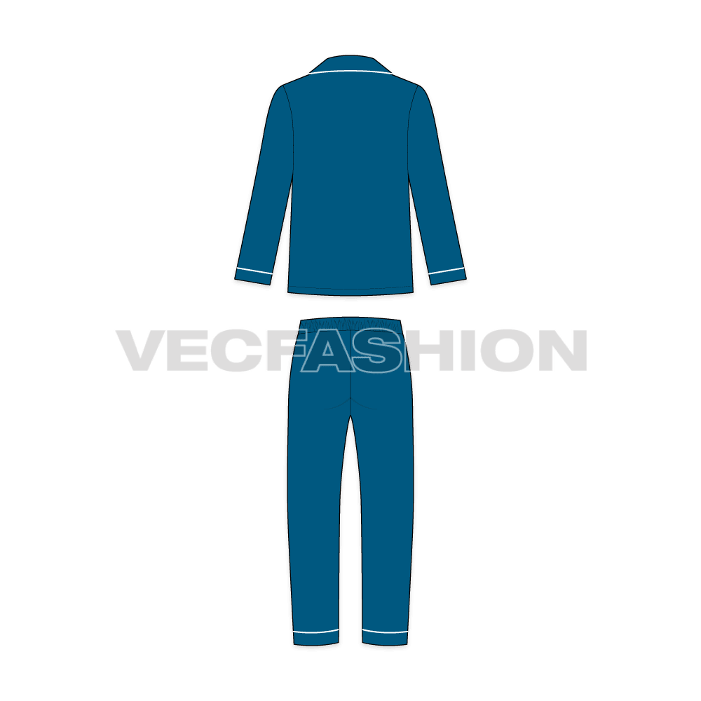 Teen boy nightsuit pajama set flat sketch, back view