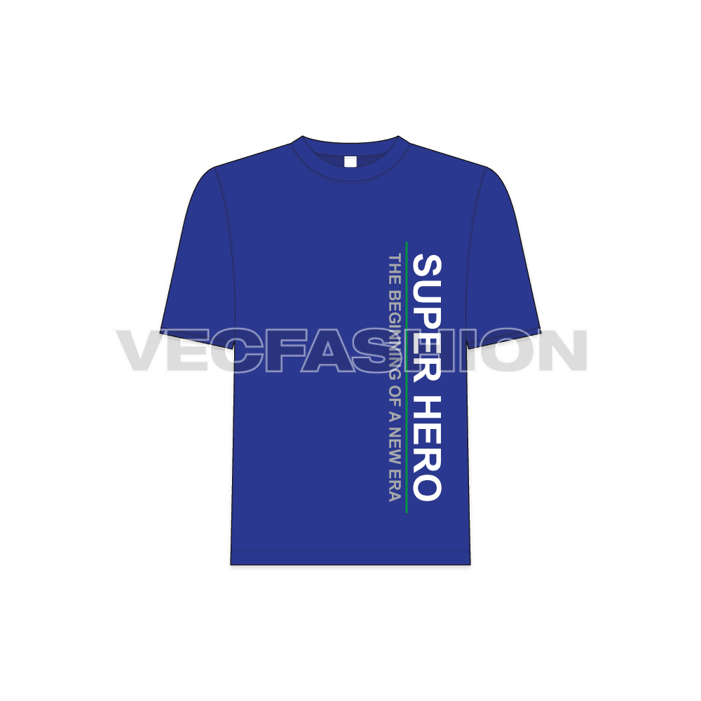 Teen boy round neck t-shirt flat sketch, front view