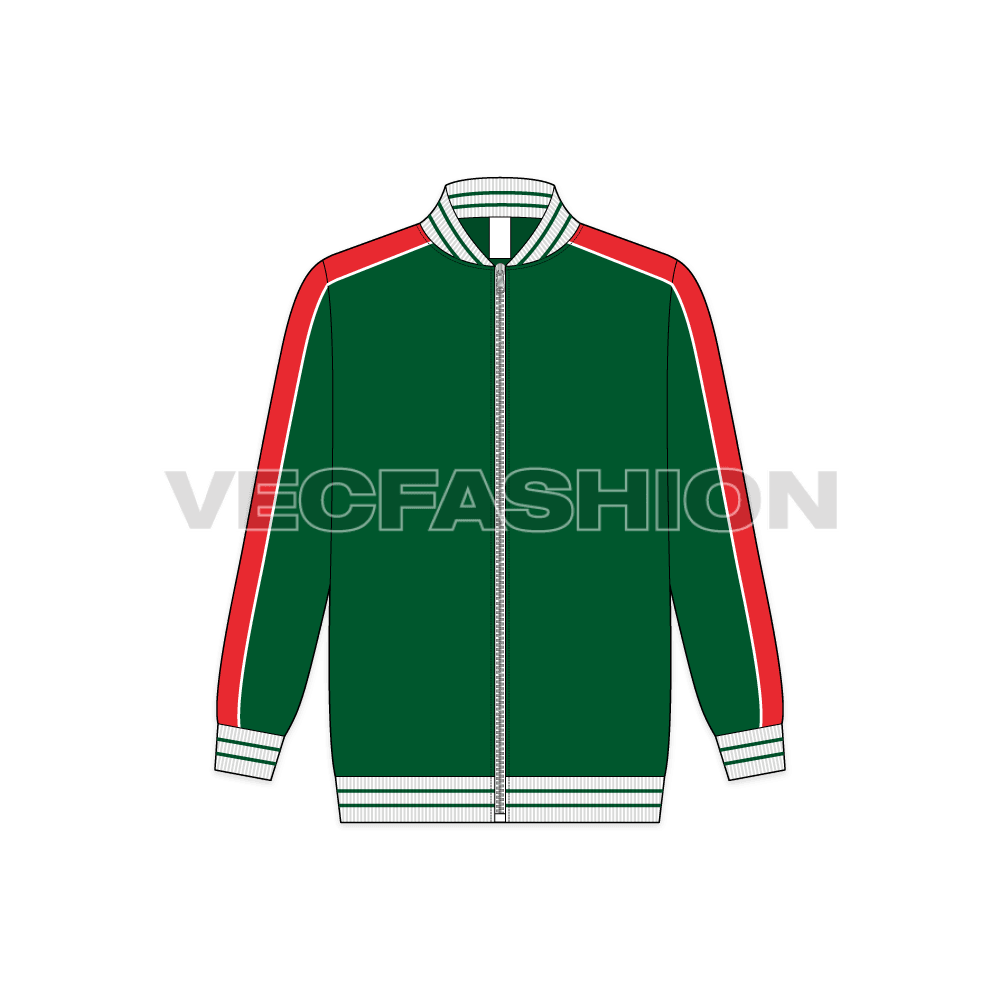 Teen boy sport jacket flat sketch, front view