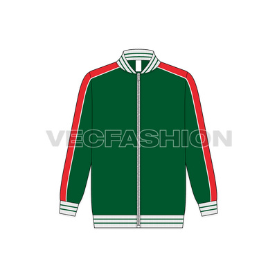 Teen boy sport jacket flat sketch, front view