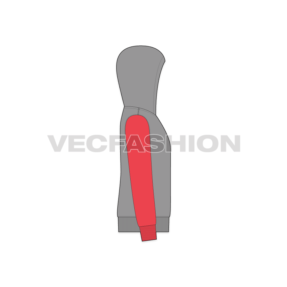 Teen boys color blocked hoodie flat sketch, side view