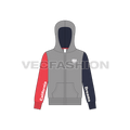 Teen boys color blocked hoodie flat sketch, front view