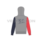 Teen boys color blocked hoodie flat sketch, back view