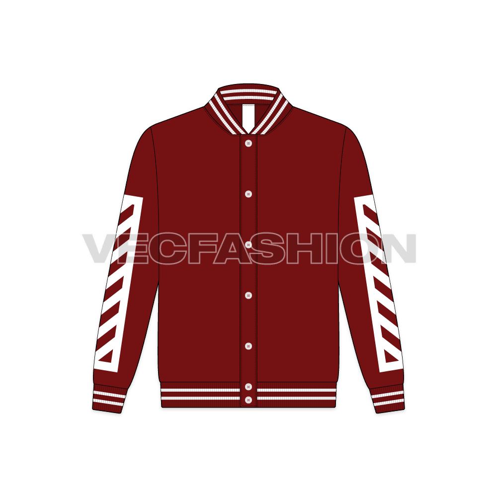 Teen boys streetwear jacket flat sketch, front view