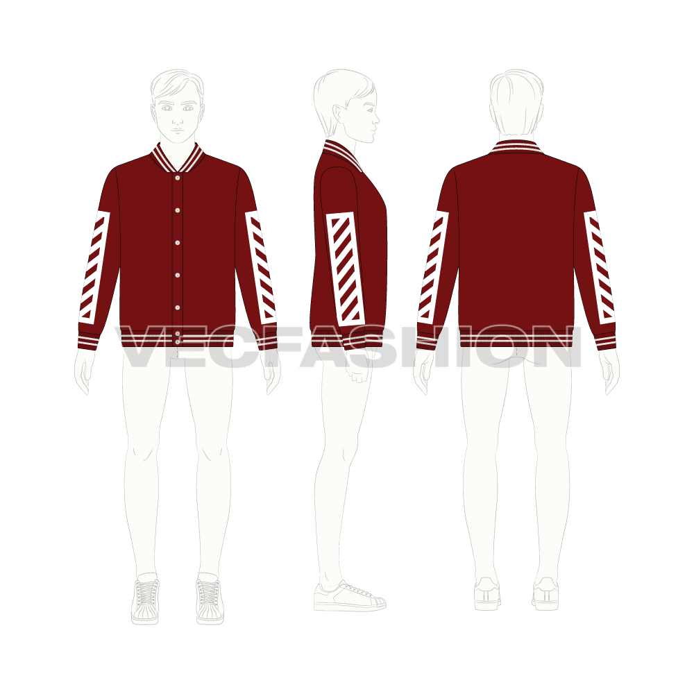 Teen boys streetwear jacket flat sketch, croqui sketch