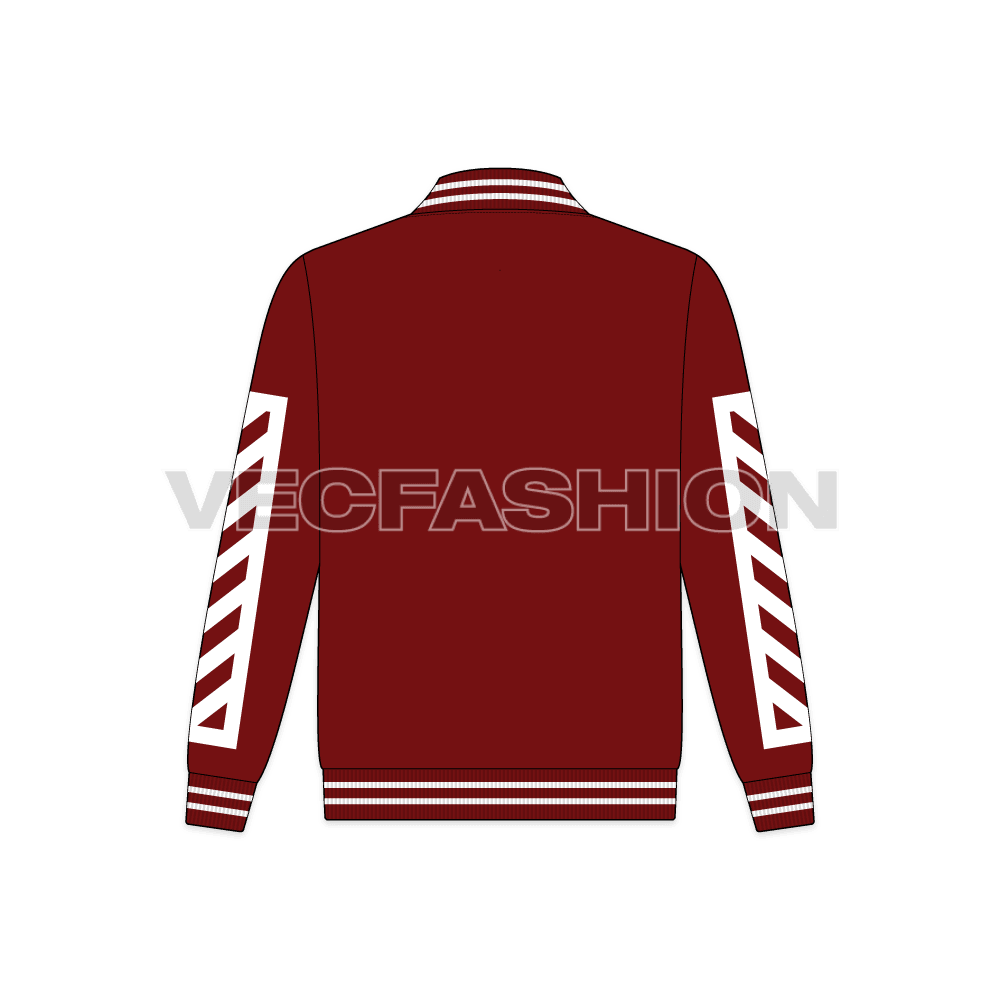 Teen boys streetwear jacket flat sketch, back view