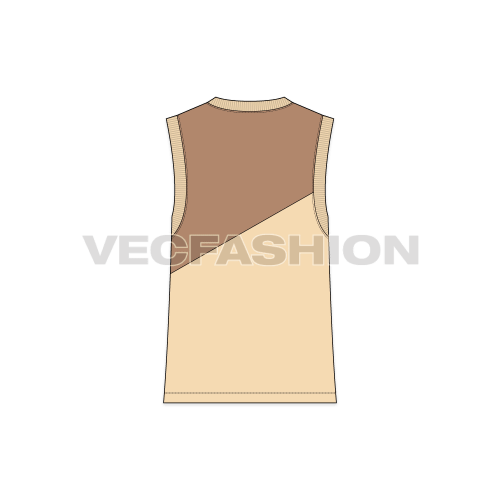 Teen boys tank top flat sketch, back view