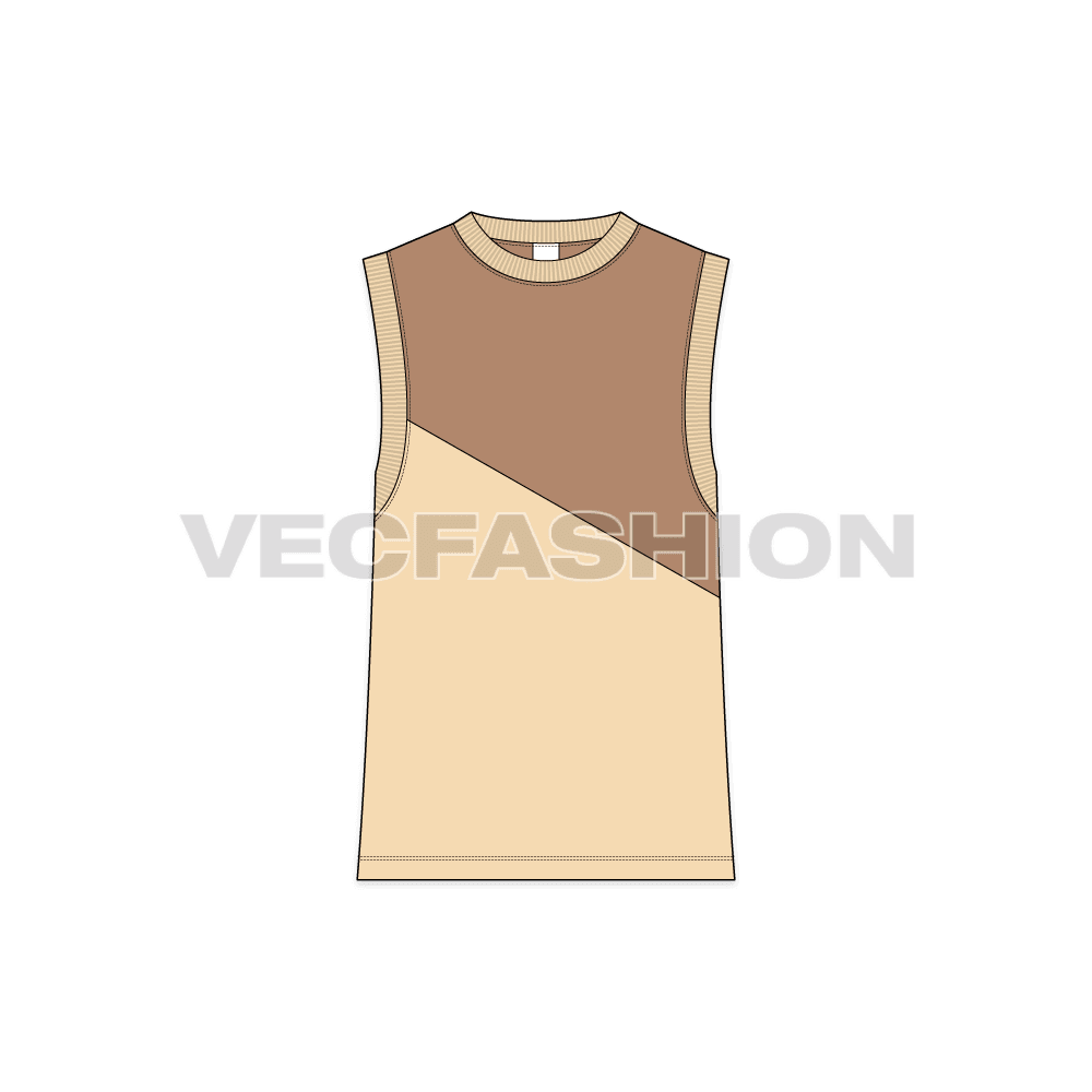 Teen boys tank top flat sketch, front view