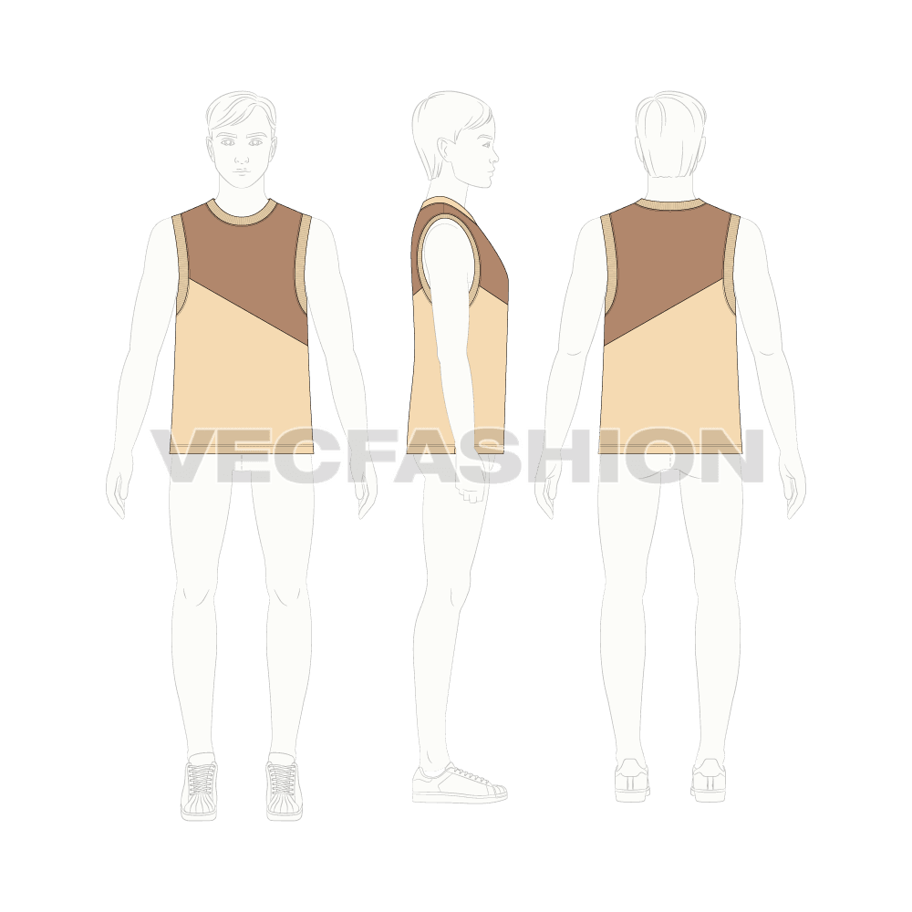 Teen boys tank top flat sketch, croqui sketch