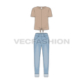 Teen girls clothing set flat sketch, front view