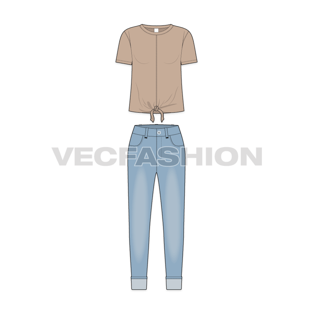 Teen girls clothing set flat sketch, front view