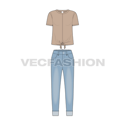 Teen girls clothing set flat sketch, front view