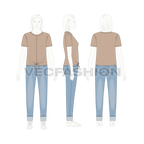 Teen girls clothing set flat sketch, croqui sketch