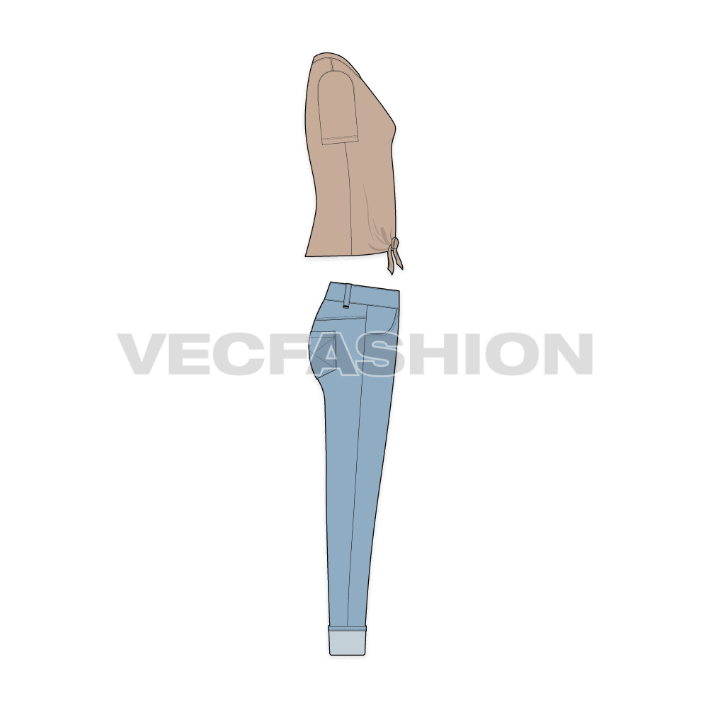 Teen girls clothing set flat sketch, side view