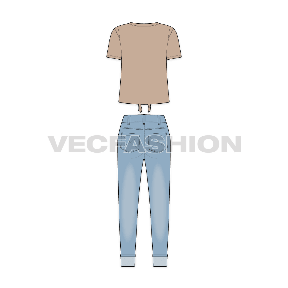 Teen girls clothing set flat sketch, back view