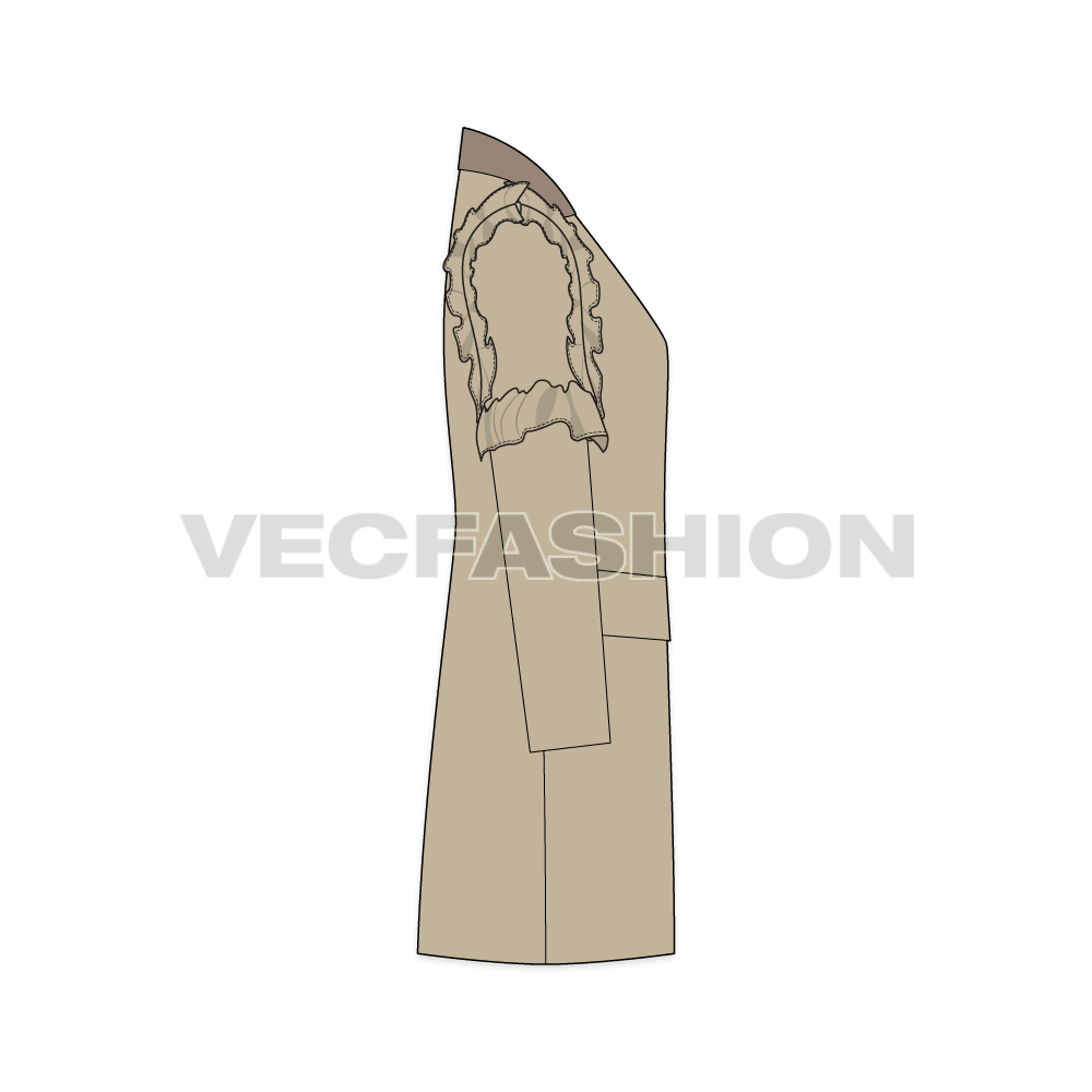 Teen girls coat flat sketch, side view