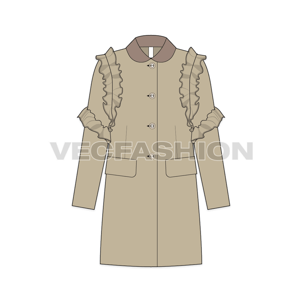 Teen girls coat flat sketch, front view
