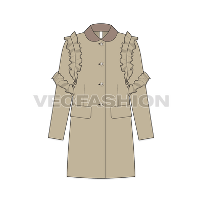 Teen girls coat flat sketch, front view
