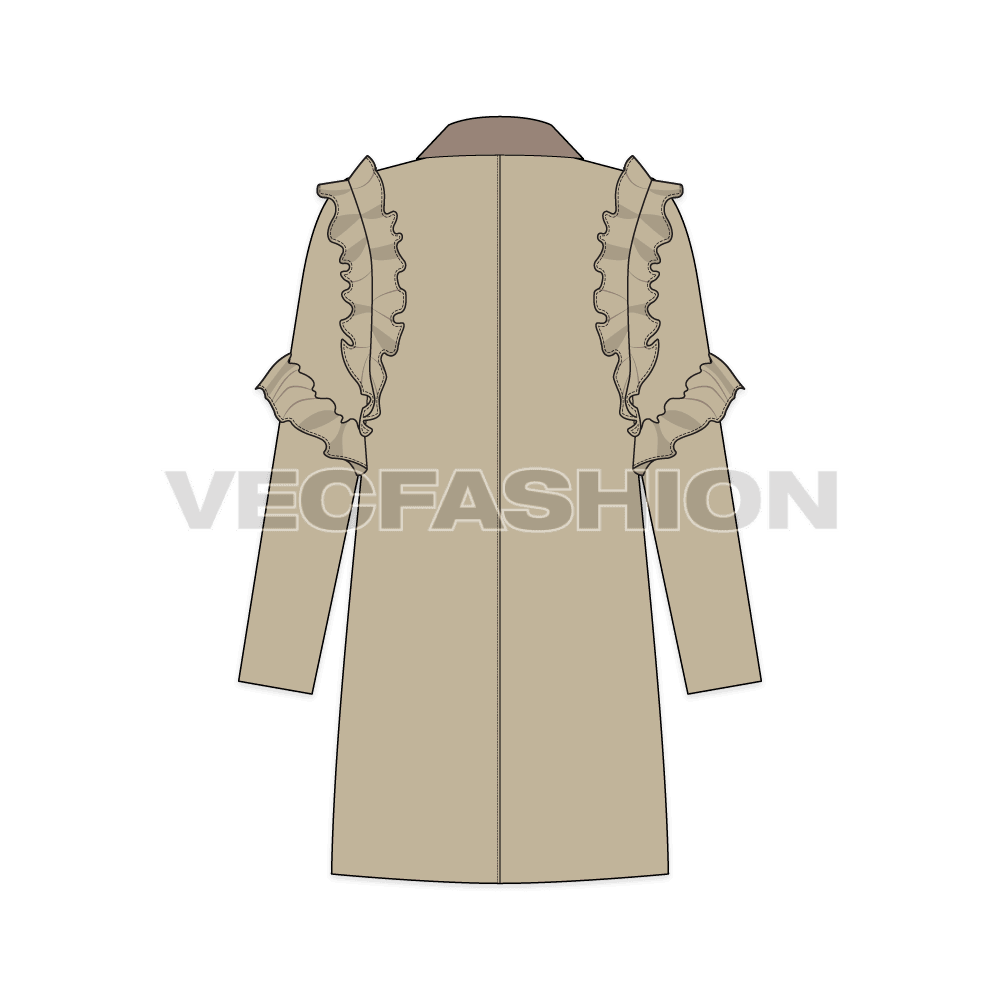 Teen girls coat flat sketch, back view