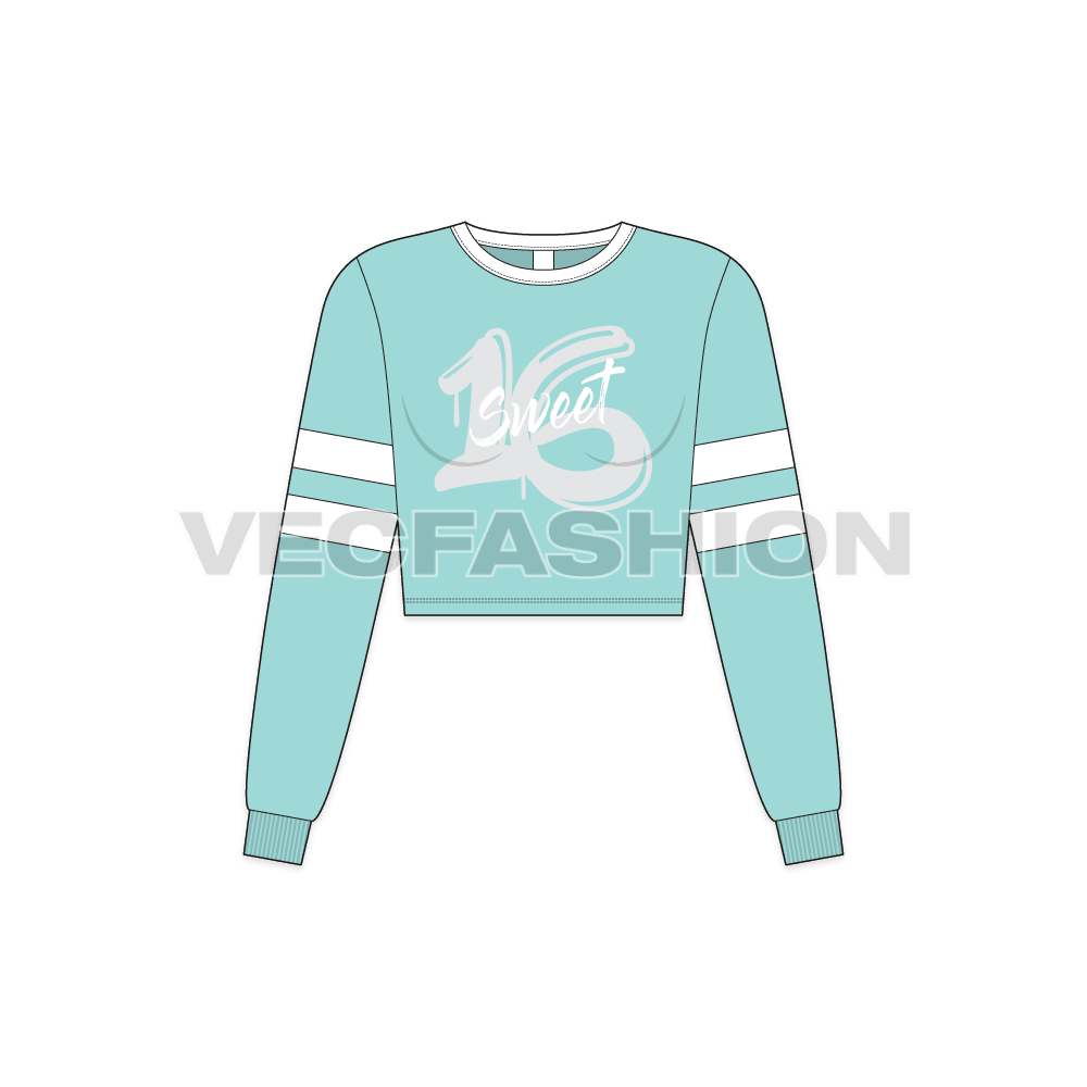 Teen girls cropped sweatshirt flat sketch, front view