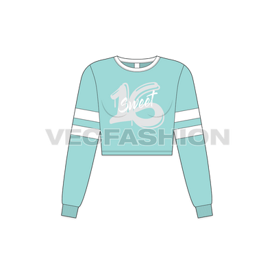 Teen girls cropped sweatshirt flat sketch, front view
