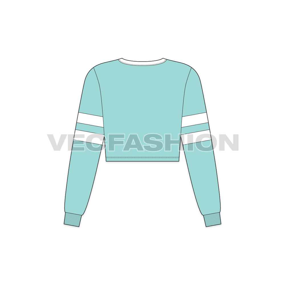 Teen girls cropped sweatshirt flat sketch, back view