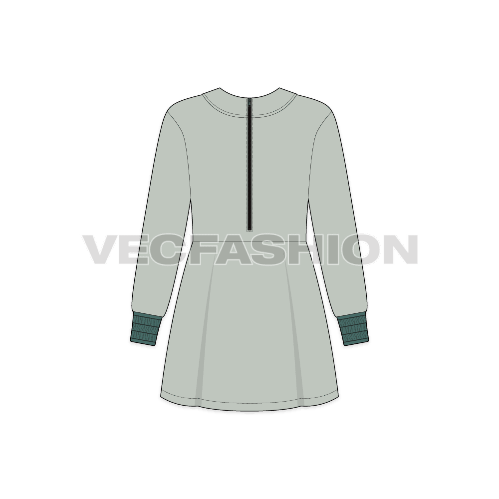 Teen girls fashion dress flat sketch, back view