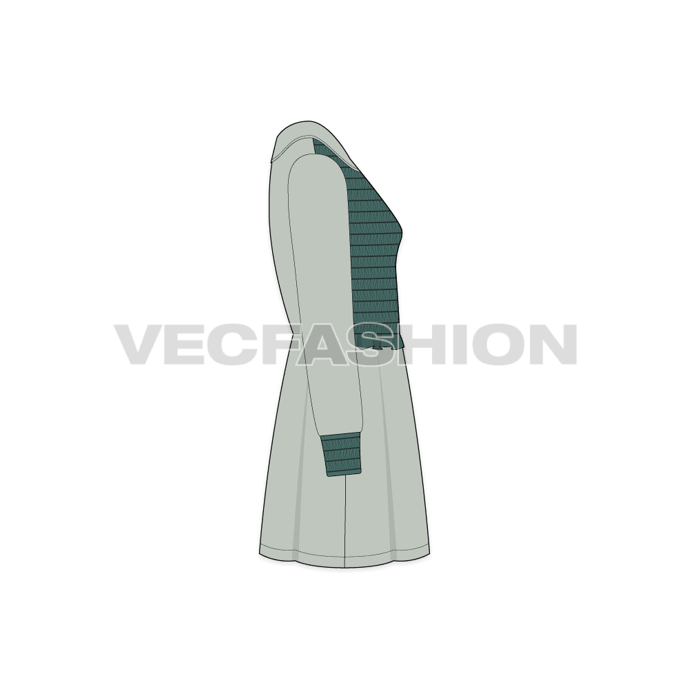 Teen girls fashion dress flat sketch, side view