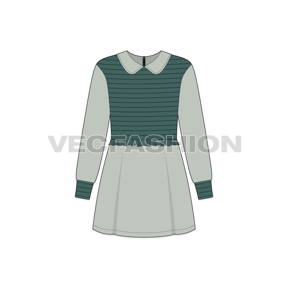 Teen girls fashion dress flat sketch, front view