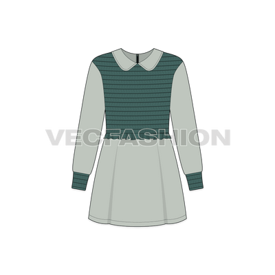 Teen girls fashion dress flat sketch, front view