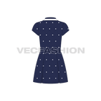 Teen girls frock dress, polka dot pique flat sketch, back view