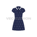 Teen girls frock dress, polka dot pique flat sketch, front view