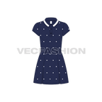 Teen girls frock dress, polka dot pique flat sketch, front view