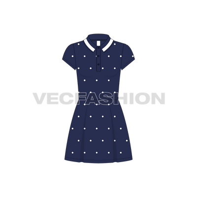 Teen girls frock dress, polka dot pique flat sketch, front view