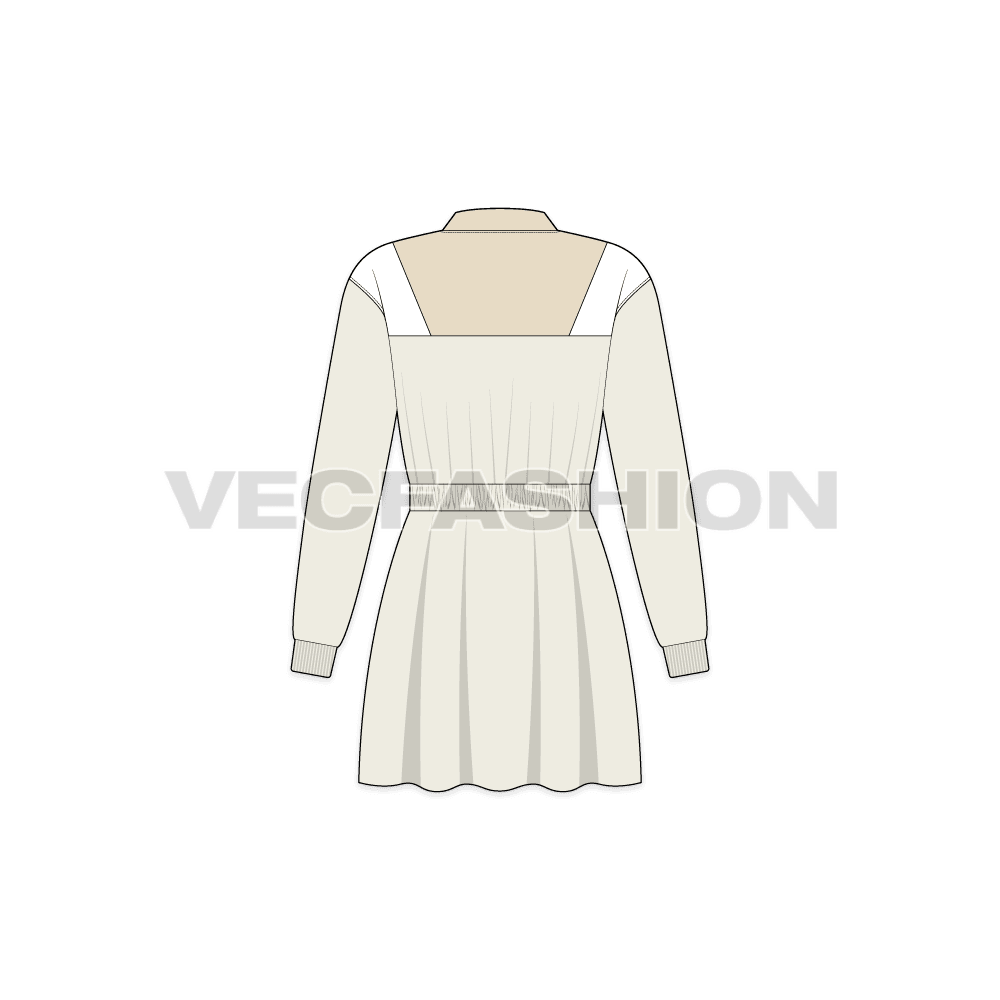 Teen girls frock dress, bow detail flat sketch, back view
