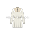 Teen girls frock dress, bow detail flat sketch, front view