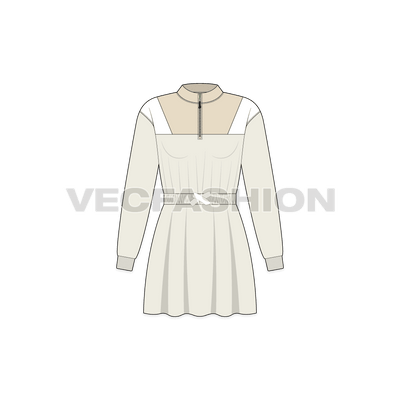Teen girls frock dress, bow detail flat sketch, front view